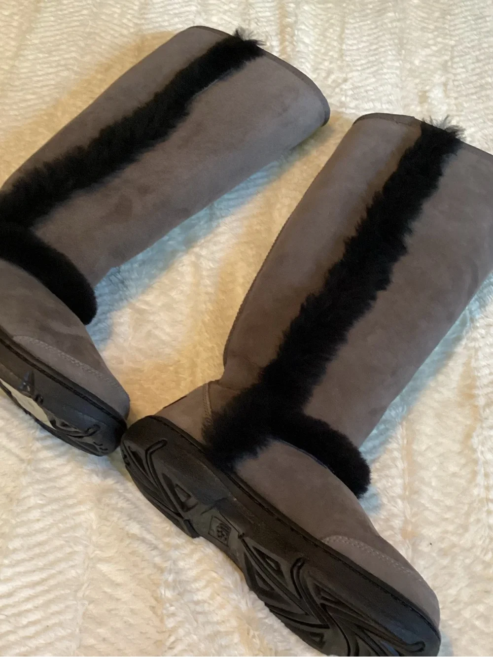 Womens Sz 5 Lamb Wool Black/grey Sunburst Tall UGG Winter Starburst Boots New